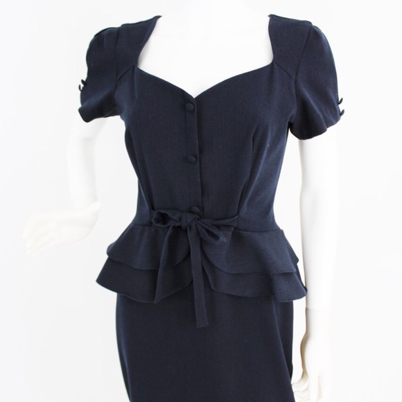 SOLD-Retro Stop Staring Dress Peplum 40s Inspired - Picture 5 of 6